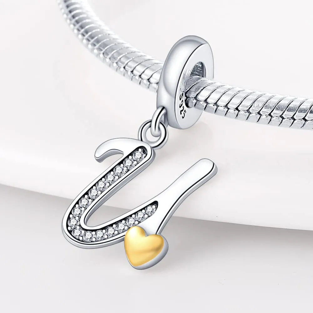 KUNSIR Bead Charm Ciondolo Argento Sterling 925 Lettere con Cubic Zirconia per Braccialetti e Collane Europei - immagine 2