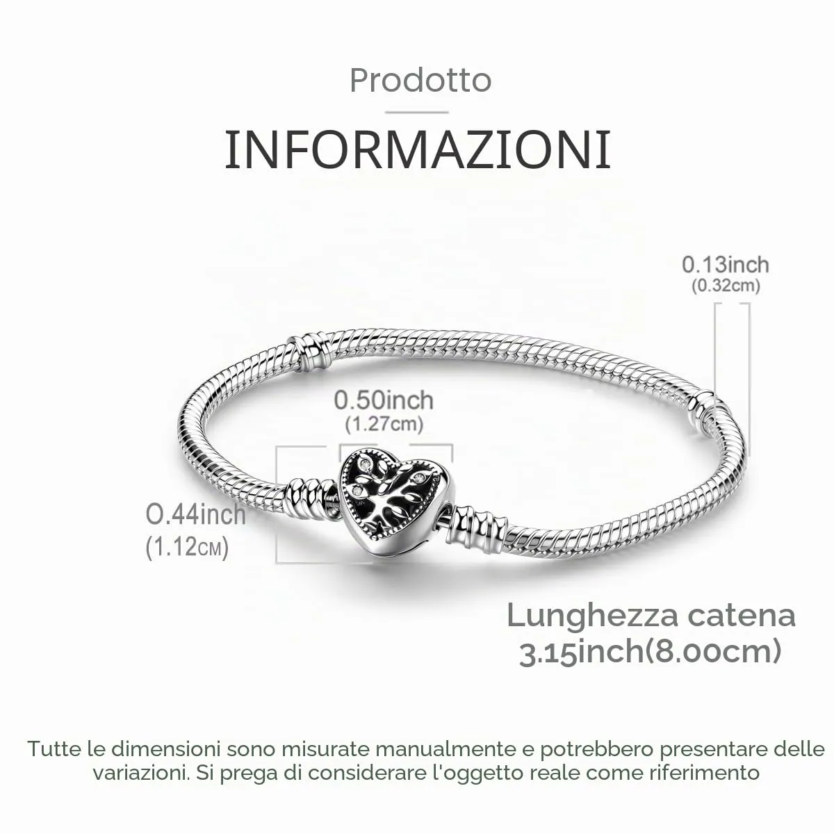 LNQOBU Bracciale in Argento Sterling con Maglia Snake e Chiusura a Cuore, Compatibile con Pandora Europei Charms da Donna, 19 cm - immagine 5