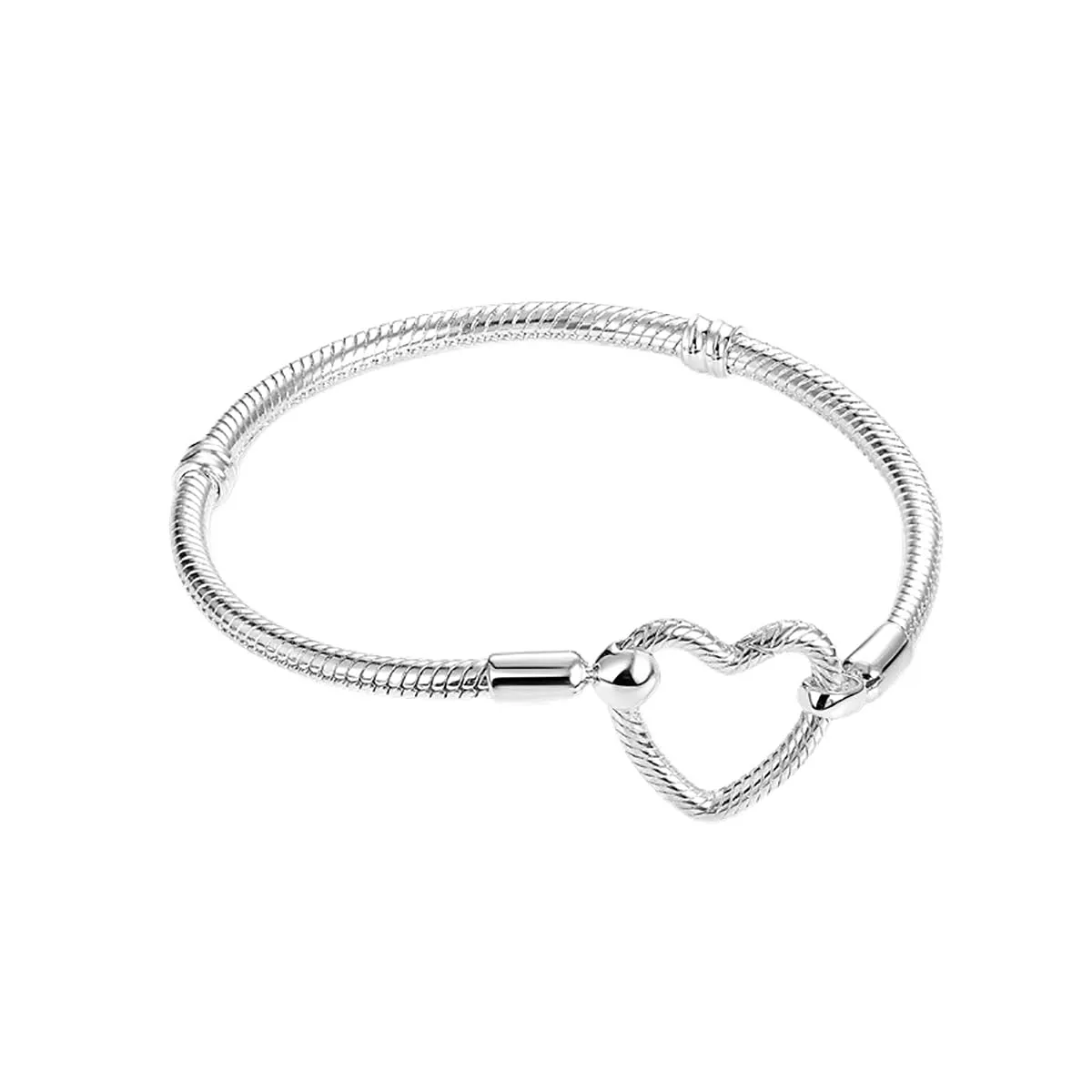 LNQOBU Bracciale in Argento Sterling Maglia Snake con Chiusura a Cuore Compatibile con Pandora Charms Europei da Donna, 17 cm - immagine 3
