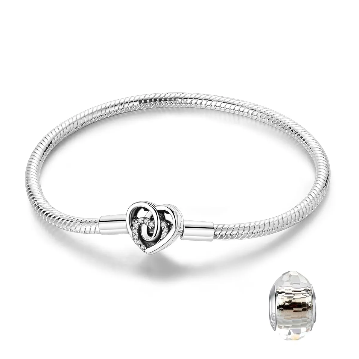 LNQOBU Bracciale in Argento Sterling con maglia Snake e chiusura a cuore, compatibile con Pandora e Charms Europei da Donna, 17 cm - immagine 1
