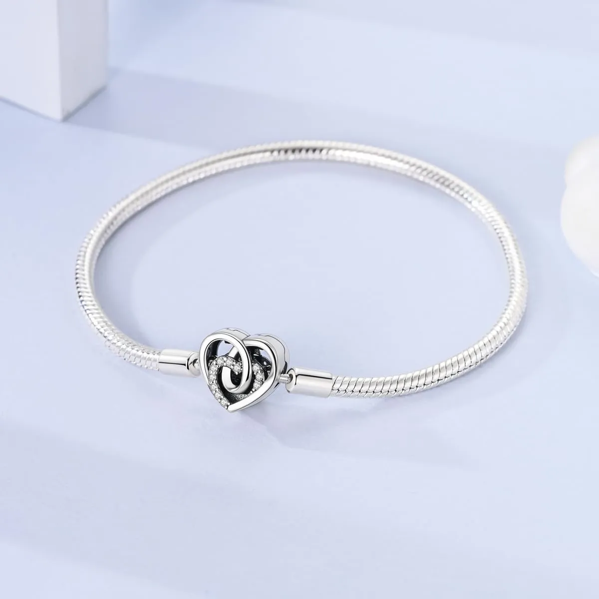 LNQOBU Bracciale in Argento Sterling con maglia Snake e chiusura a cuore, compatibile con Pandora e Charms Europei da Donna, 17 cm - immagine 2