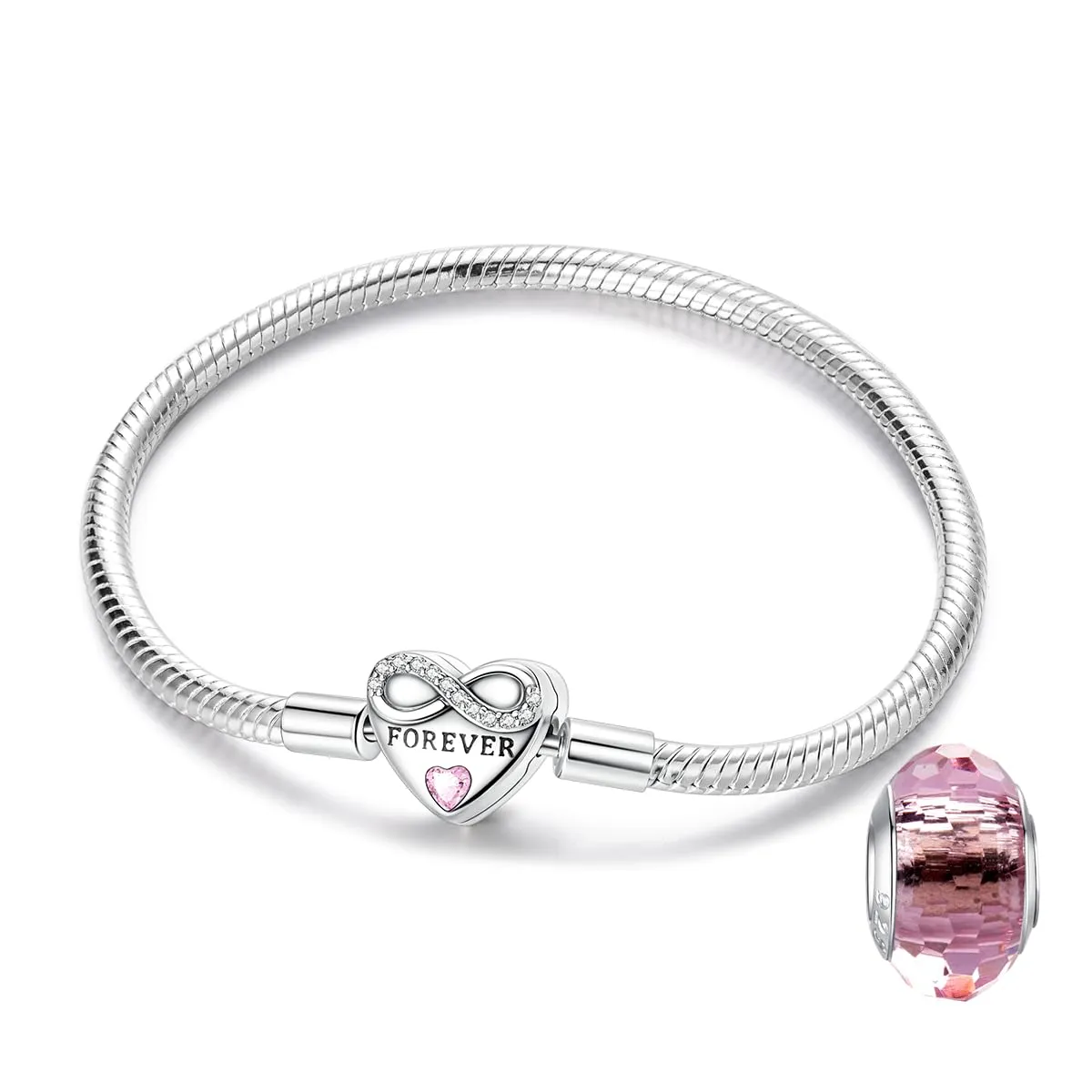 LNQOBU Bracciale in Argento Sterling con Maglia Snake e Chiusura a Cuore, Compatibile con Pandora e Charms Europei da Donna, 20 cm - immagine 1