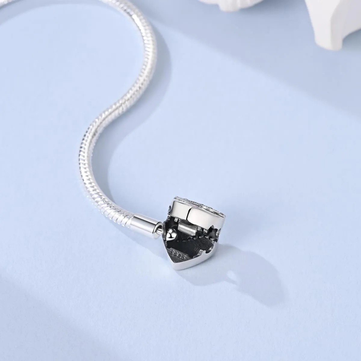 LNQOBU Bracciale in Argento Sterling con Maglia Snake e Chiusura a Cuore, Compatibile con Pandora e Charms Europei da Donna, 20 cm - immagine 2