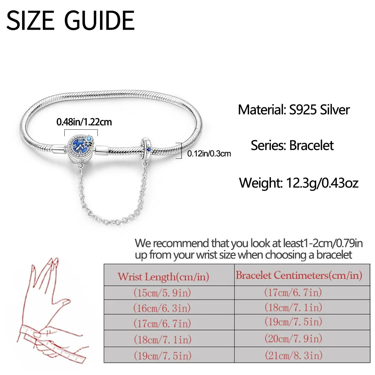 LNQOBU Bracciale in Argento Sterling con Maglia Snake e Chiusura a Cuore, Compatibile con Pandora e Charms Europei da Donna, 18 cm - immagine 6