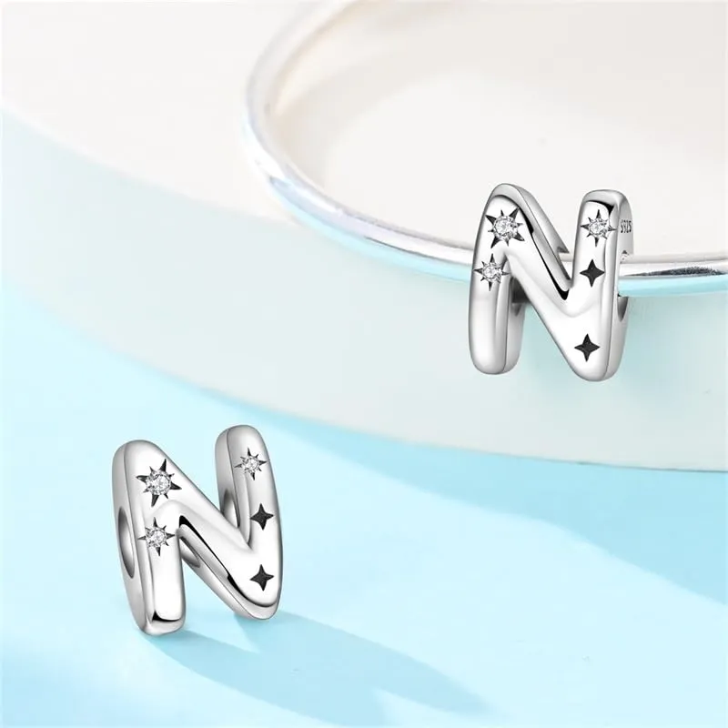 KUNSIR Ciondolo Lettere in Argento Sterling 925 con Cubic Zirconia per Braccialetti e Collane Europei - immagine 2