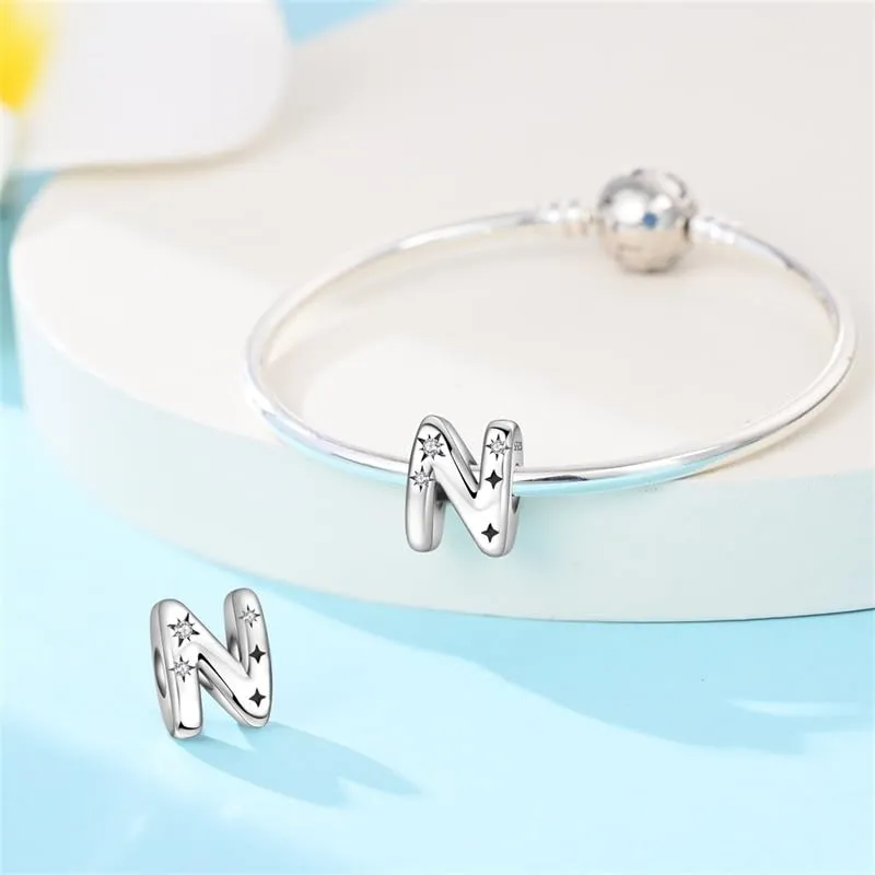 KUNSIR Ciondolo Lettere in Argento Sterling 925 con Cubic Zirconia per Braccialetti e Collane Europei - immagine 3