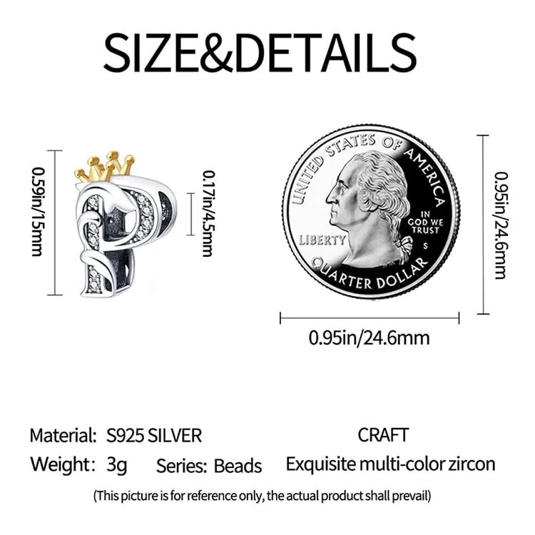 KUNSIR Ciondolo Lettere in Argento Sterling 925 con Cubic Zirconia per Braccialetti e Collane Europei - immagine 4