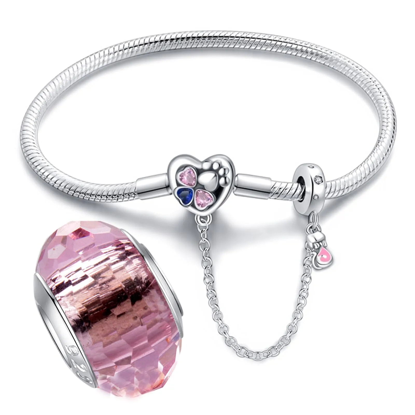 LNQOBU Bracciale in Argento Sterling con maglia Snake e chiusura a cuore, Compatibile con Pandora e Charms Europei da Donna, 19 cm - immagine 1