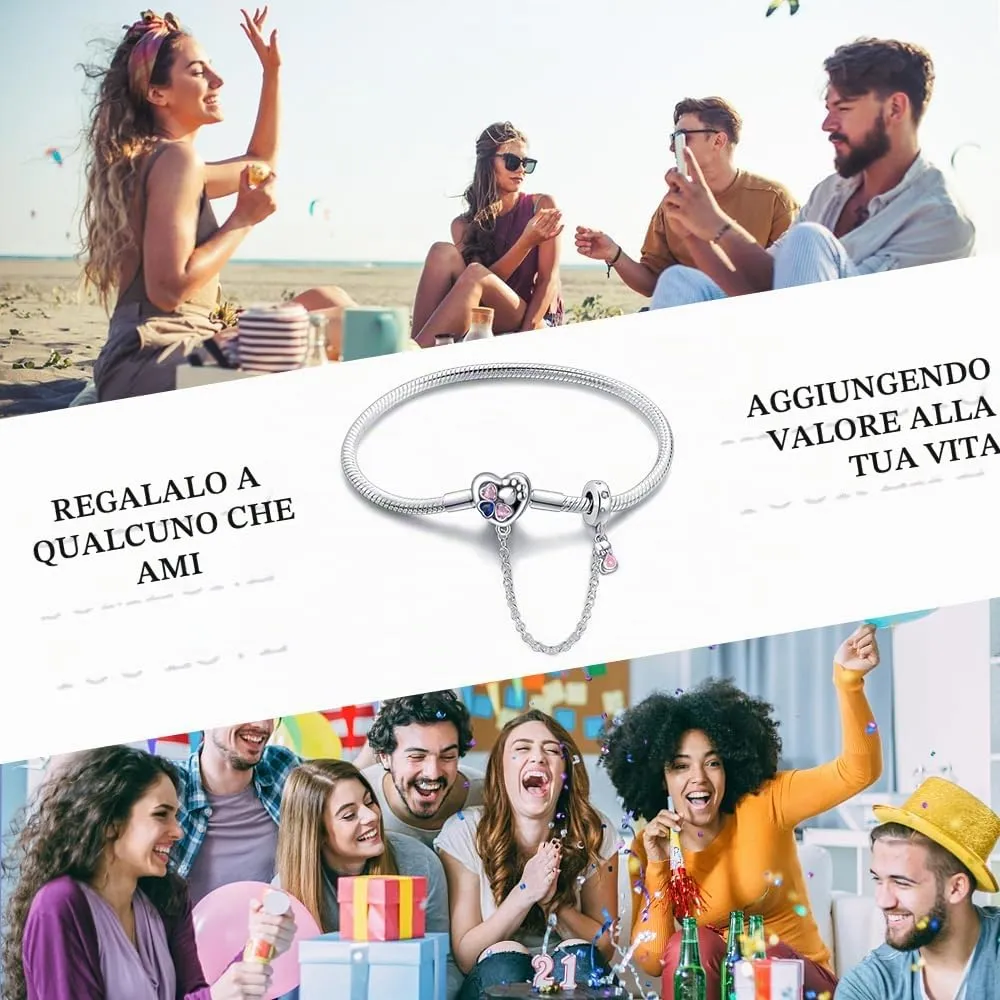 LNQOBU Bracciale in Argento Sterling con maglia Snake e chiusura a cuore, Compatibile con Pandora e Charms Europei da Donna, 19 cm - immagine 6