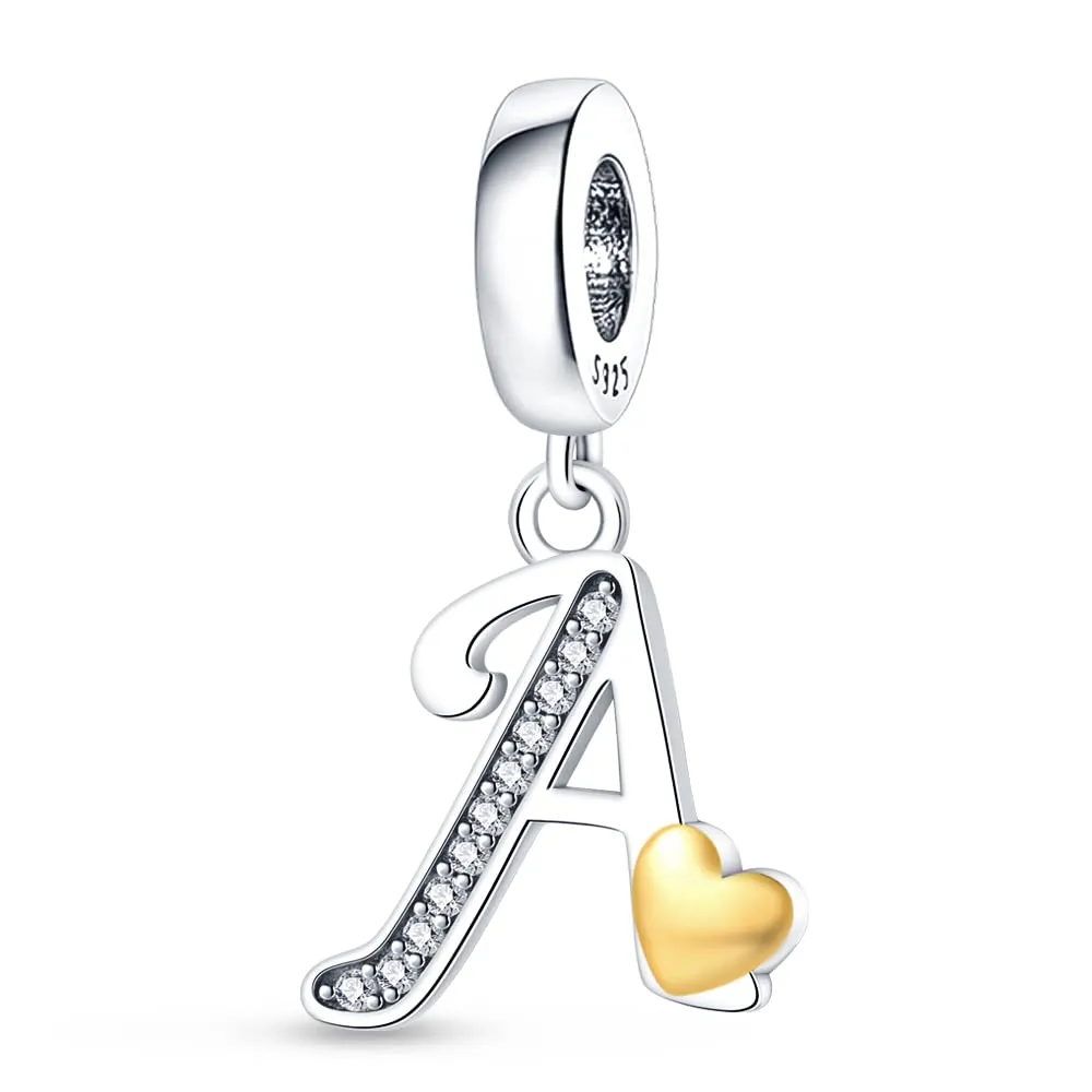 KUNSIR Bead Charm Lettere in Argento Sterling 925 con Cubic Zirconia per Braccialetti e Collane Europei - immagine 1