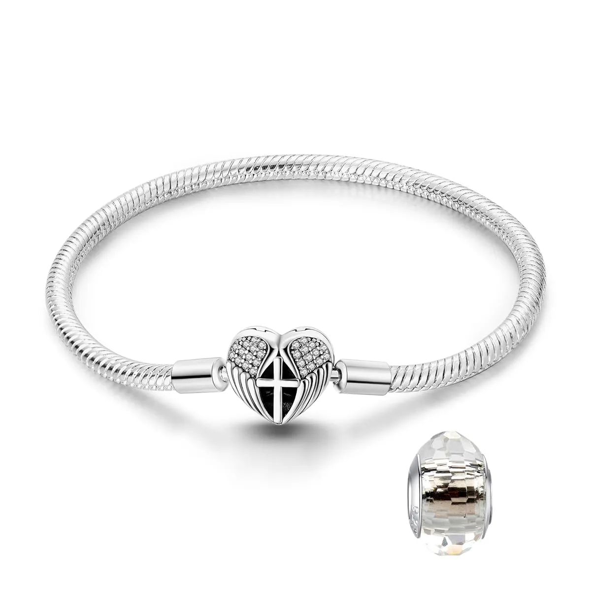 LNQOBU Bracciale in Argento Sterling Maglia Snake con Chiusura a Cuore Compatibile con Pandora Europei Charms da Donna, 17 cm - immagine 1