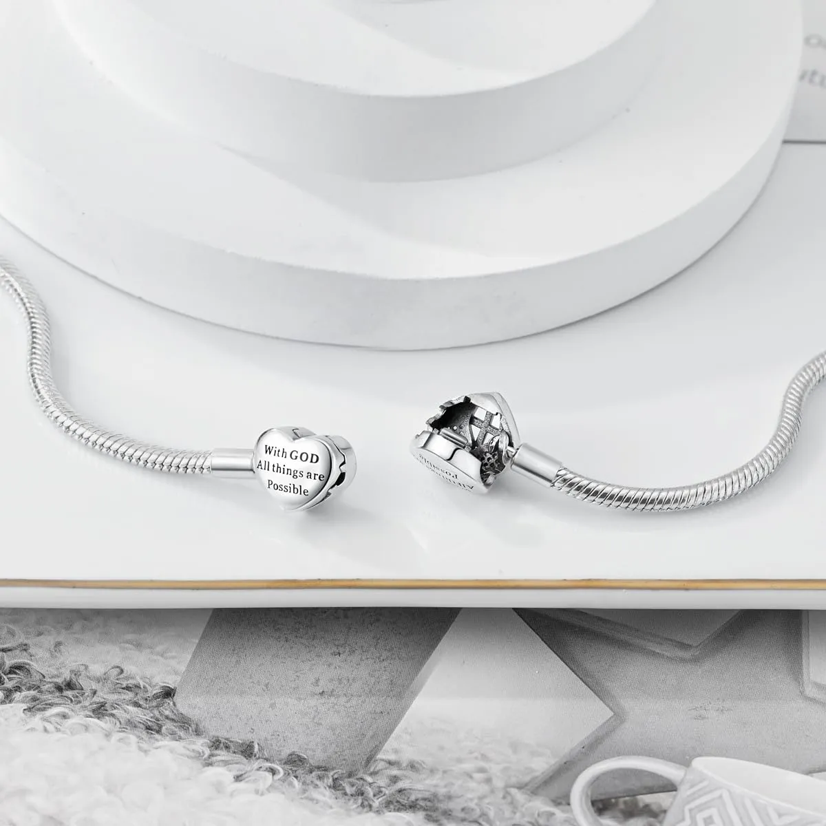 LNQOBU Bracciale in Argento Sterling Maglia Snake con Chiusura a Cuore Compatibile con Pandora Europei Charms da Donna, 17 cm - immagine 4