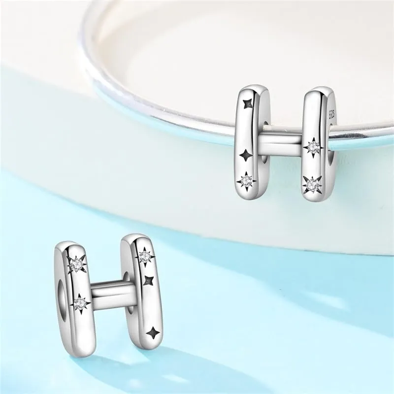 KUNSIR Ciondolo Lettere in Argento Sterling 925 con Cubic Zirconia, Compatibile con Braccialetti e Collane Europei - immagine 2