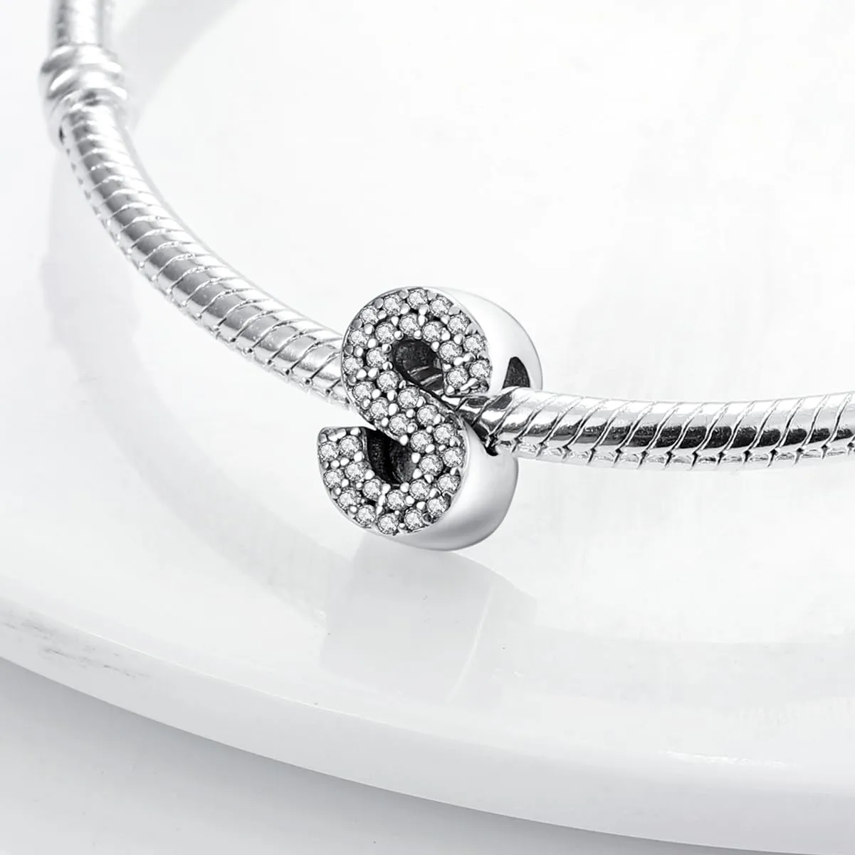 KUNSIR Bead Charm Ciondolo Argento Sterling 925 Lettere con Cubic Zirconia per Braccialetti e Collane Europei - immagine 2
