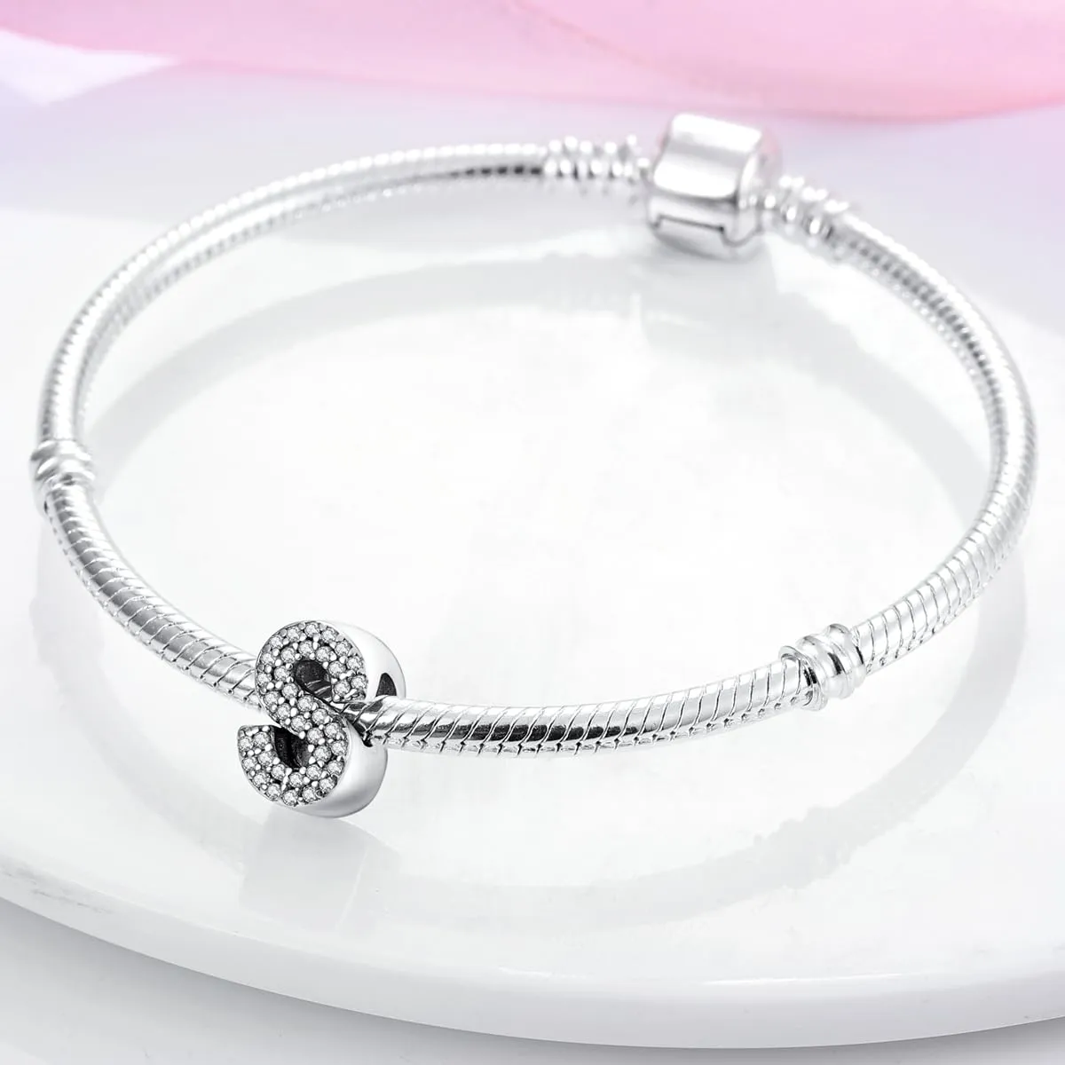 KUNSIR Bead Charm Ciondolo Argento Sterling 925 Lettere con Cubic Zirconia per Braccialetti e Collane Europei - immagine 3