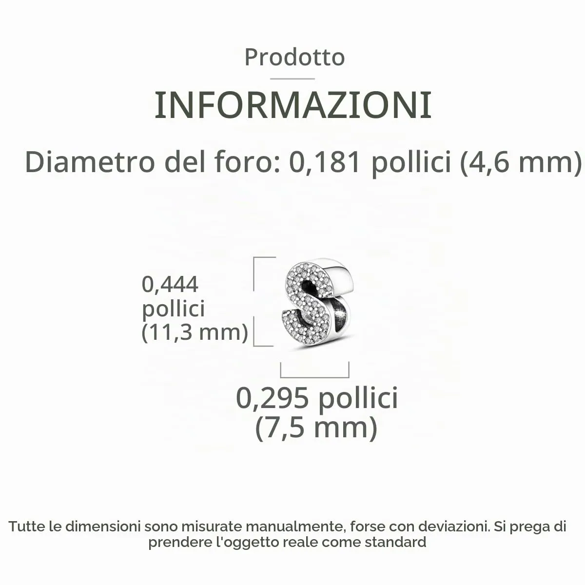 KUNSIR Bead Charm Ciondolo Argento Sterling 925 Lettere con Cubic Zirconia per Braccialetti e Collane Europei - immagine 6