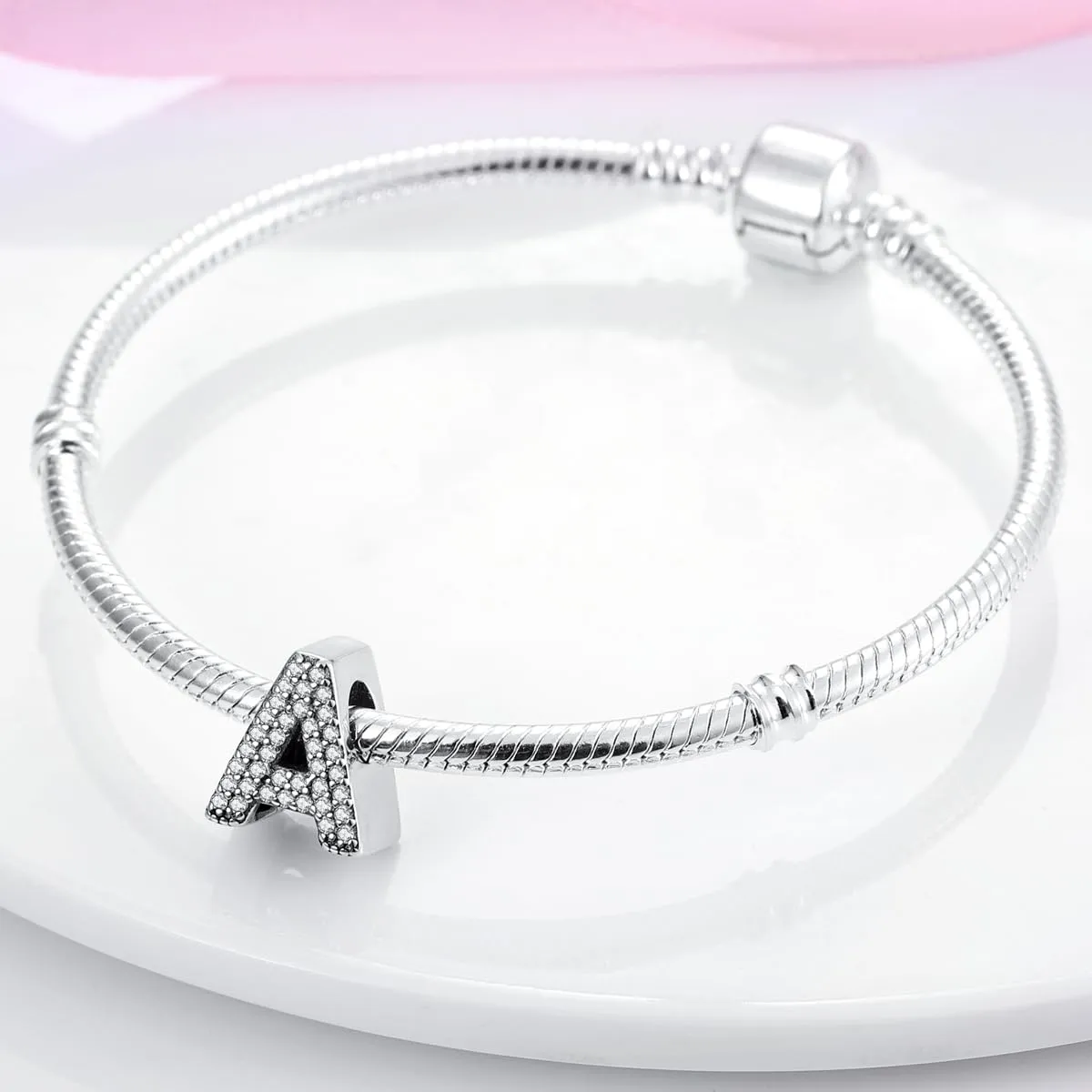 KUNSIR Bead Charm Lettere in Argento Sterling 925 con Cubic Zirconia per Braccialetti e Collane Europei - immagine 3