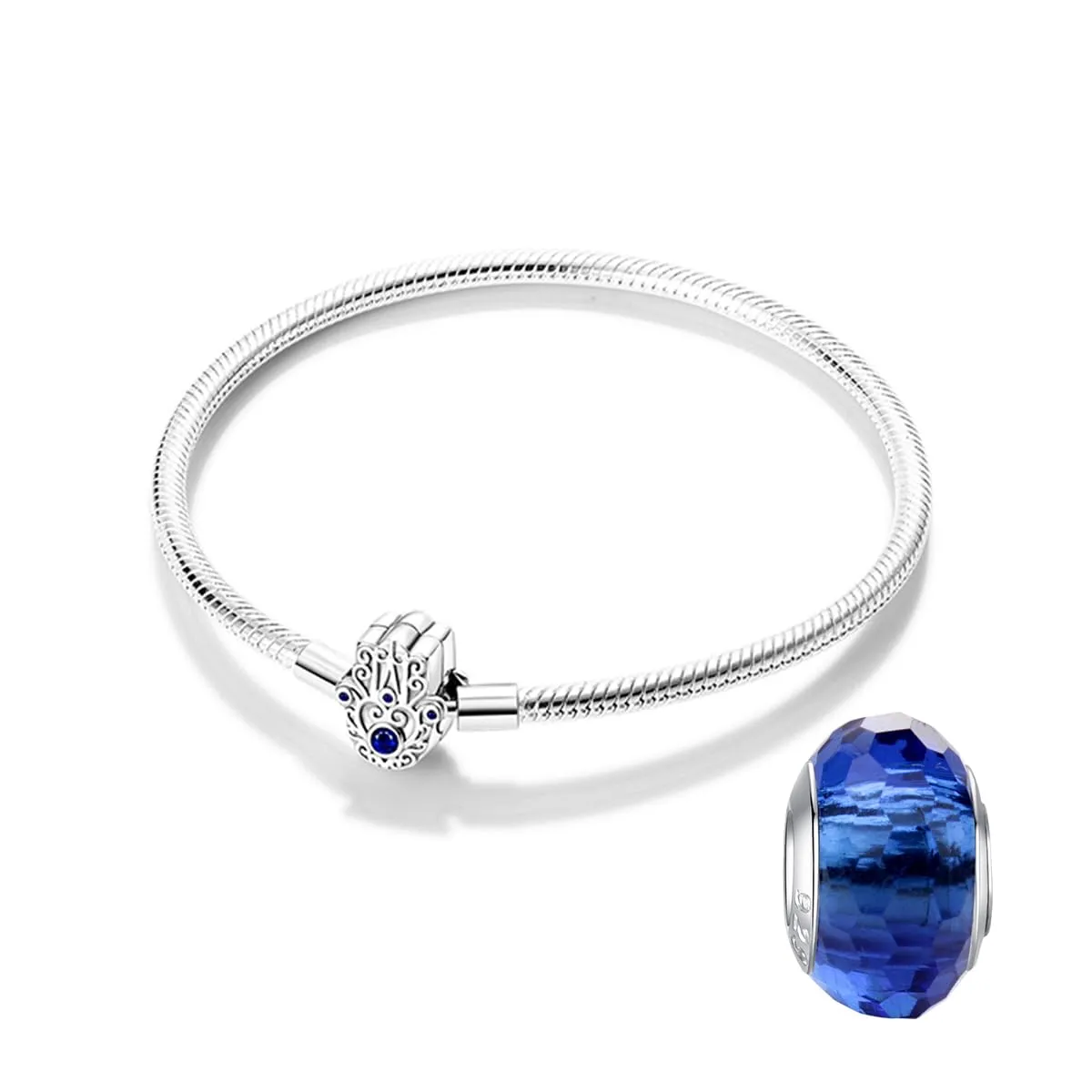 LNQOBU Bracciale in Argento Sterling Maglia Snake con Chiusura a Cuore Compatibile con Pandora e Charms Europei da Donna, 19 cm - immagine 1