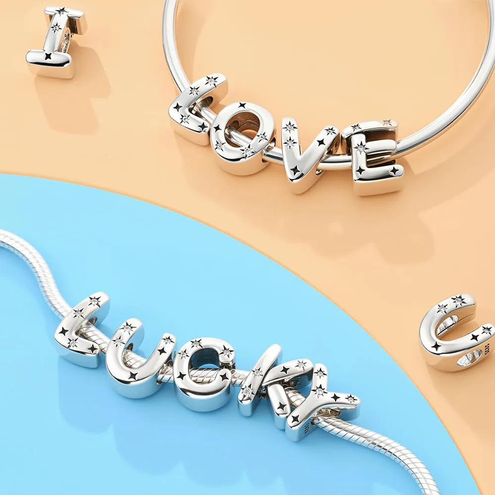 KUNSIR Ciondolo Lettere in Argento Sterling 925 con Cubic Zirconia per Braccialetti e Collane Europei - immagine 6