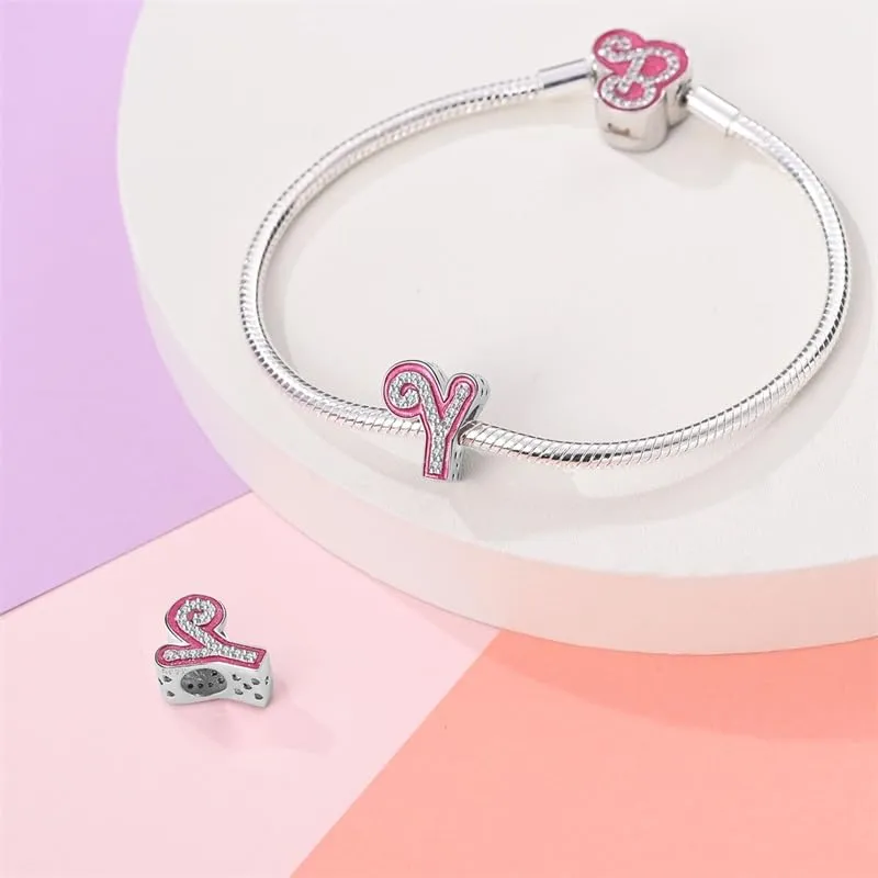 KUNSIR Ciondolo Lettere in Argento Sterling 925 con Cubic Zirconia per Braccialetti e Collane Europei - immagine 3