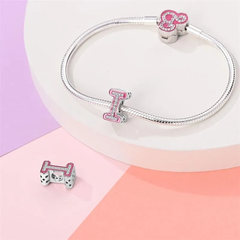 KUNSIR Ciondolo Lettere in Argento Sterling 925 con Cubic Zirconia, Compatibile con Braccialetti e Collane Europei - immagine 3
