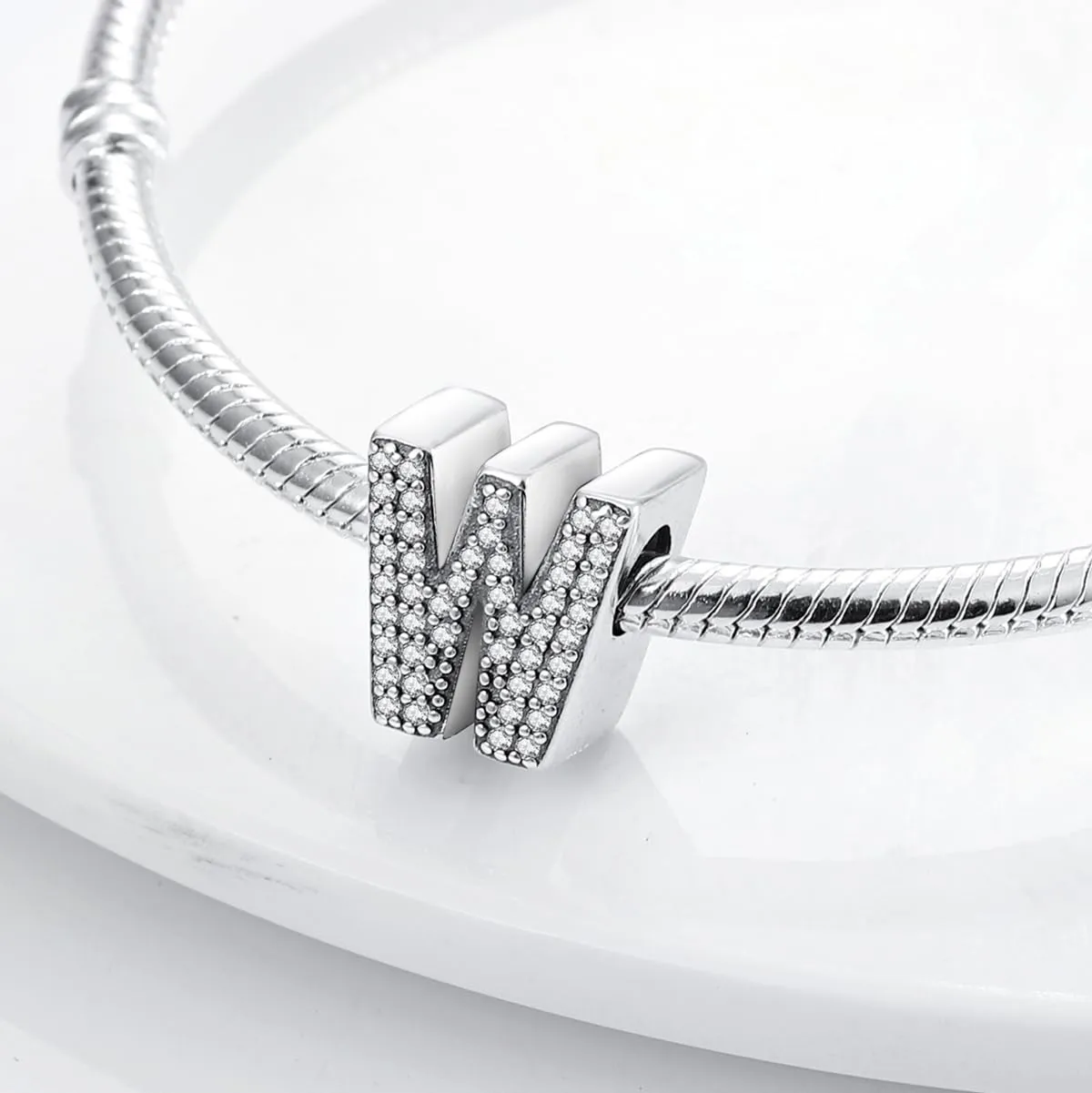 KUNSIR Ciondolo Lettere in Argento Sterling 925 con Cubic Zirconia per Braccialetti e Collane Europei - immagine 2