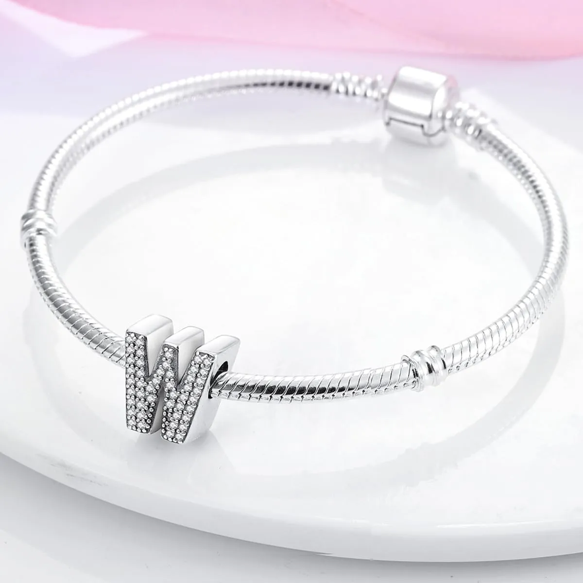 KUNSIR Ciondolo Lettere in Argento Sterling 925 con Cubic Zirconia per Braccialetti e Collane Europei - immagine 3