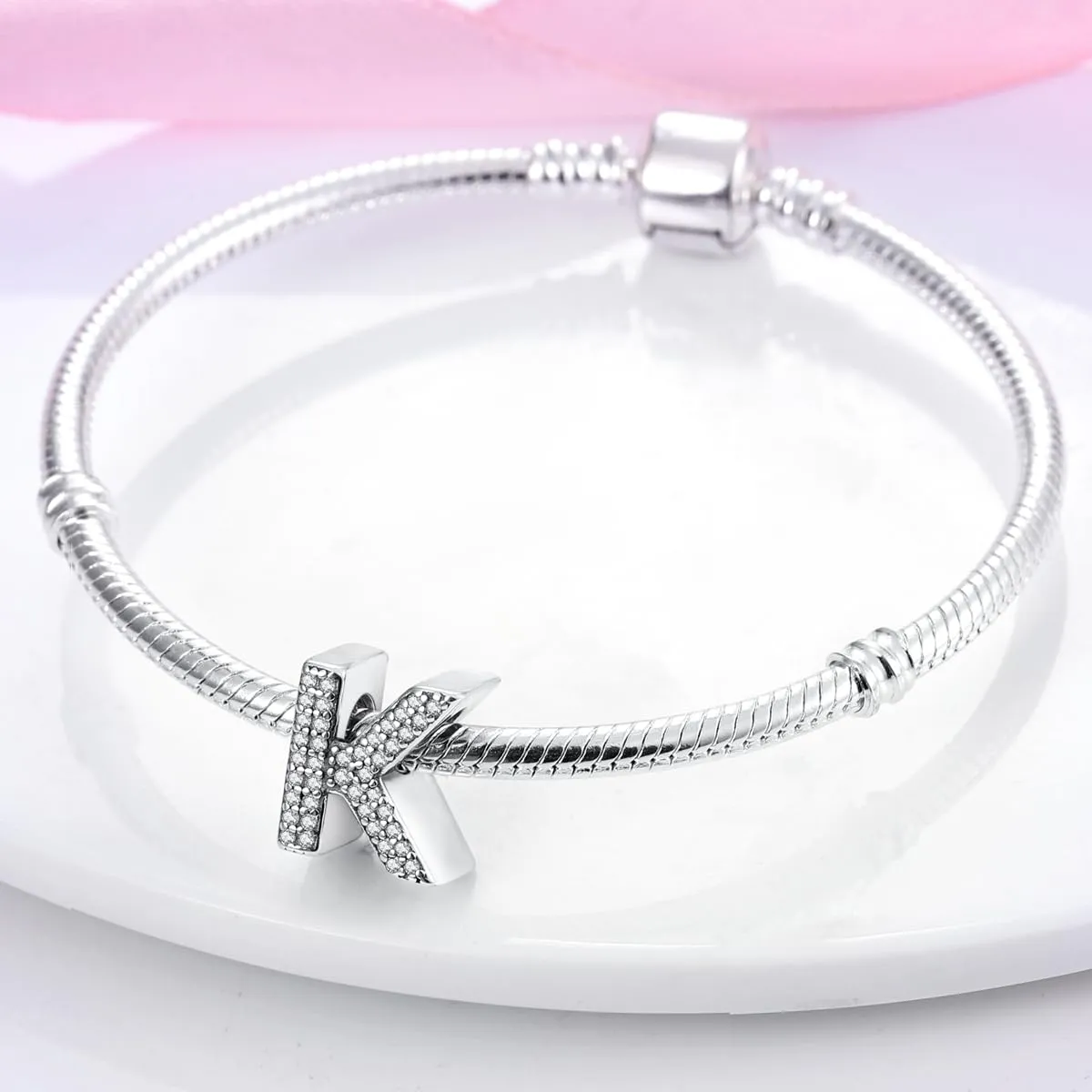 KUNSIR Bead Charm Ciondolo Argento Sterling 925 Lettere con Cubic Zirconia per Braccialetti e Collane Europei - immagine 3