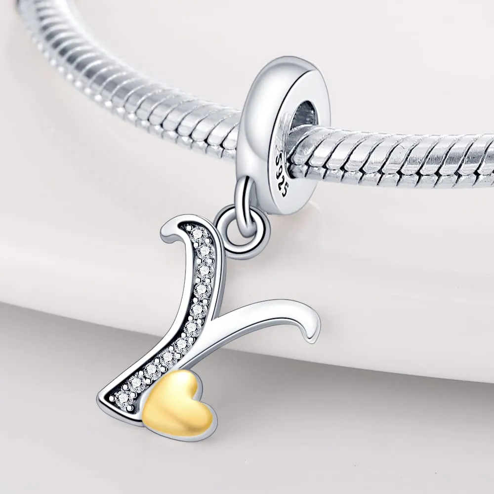 KUNSIR Ciondolo Lettere in Argento Sterling 925 con Cubic Zirconia per Braccialetti e Collane Europei - immagine 2