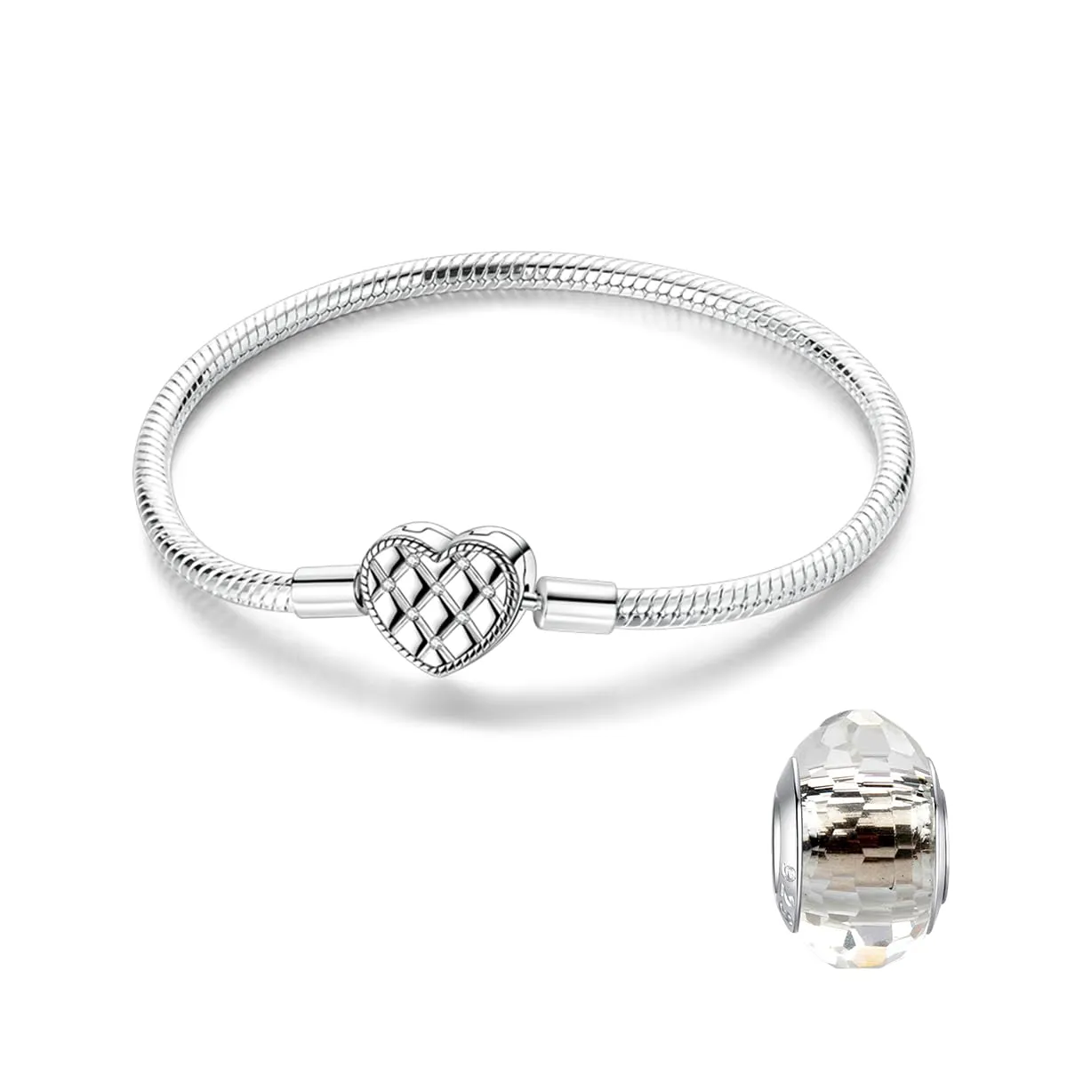 LNQOBU Bracciale in Argento Sterling Snake con chiusura a cuore, compatibile con Pandora Europei Charms da Donna, 20 cm - immagine 1