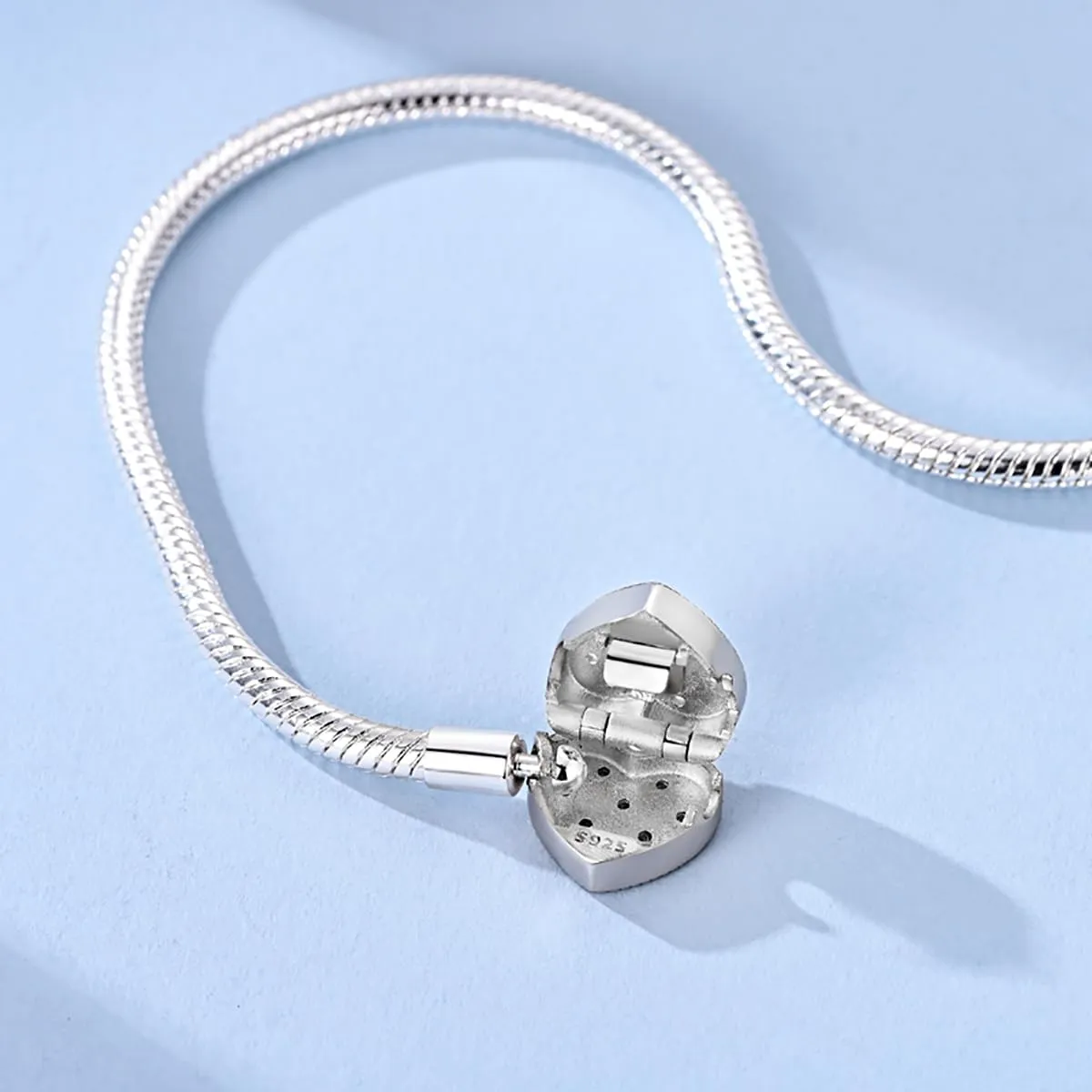 LNQOBU Bracciale in Argento Sterling Snake con chiusura a cuore, compatibile con Pandora Europei Charms da Donna, 20 cm - immagine 4