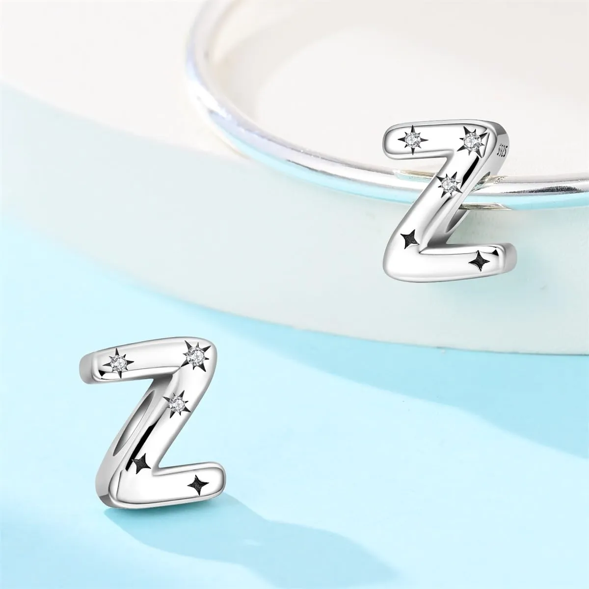 KUNSIR Ciondolo Lettere in Argento Sterling 925 con Cubic Zirconia per Braccialetti e Collane Europei - immagine 2