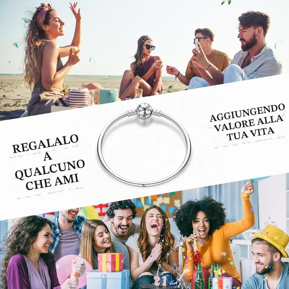 LNQOBU Bracciale in Argento Sterling Maglia Snake con Chiusura a Cuore Compatibile con Pandora e Charms Europei da Donna, 18 cm - immagine 6