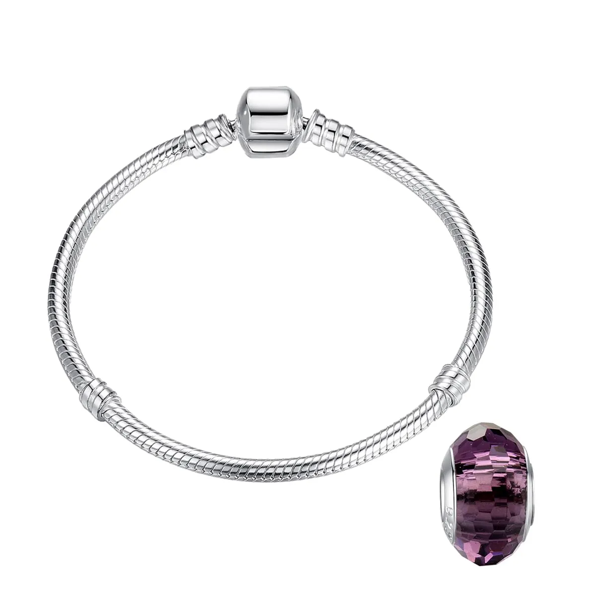 LNQOBU Bracciale in Argento Sterling con Maglia Snake e Chiusura a Cuore Compatibile con Pandora Europei Charms da Donna, 18 cm - immagine 1