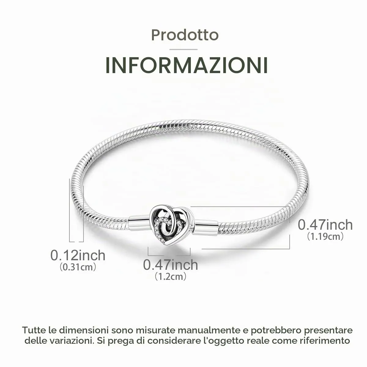 LNQOBU Bracciale in Argento Sterling Maglia Snake con Chiusura a Cuore Compatibile con Pandora, 18 cm - immagine 5