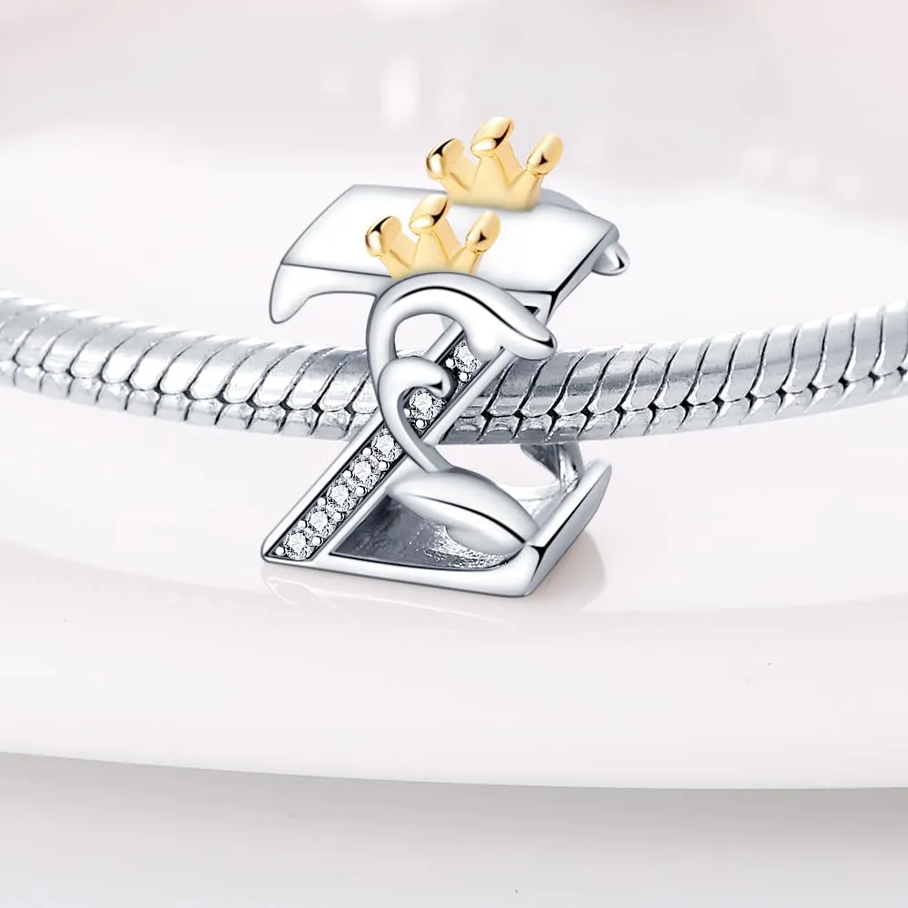 KUNSIR Bead Charm Ciondolo Argento Sterling 925 Lettere con Cubic Zirconia per Braccialetti e Collane Europei - immagine 2
