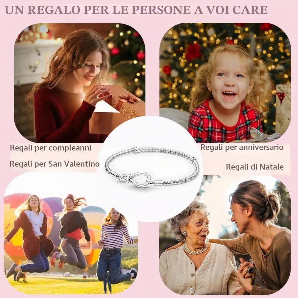 LNQOBU Bracciale in Argento Sterling con Maglia Snake e Chiusura a Cuore, Compatibile con Pandora e Charms Europei da Donna, 18 cm - immagine 5