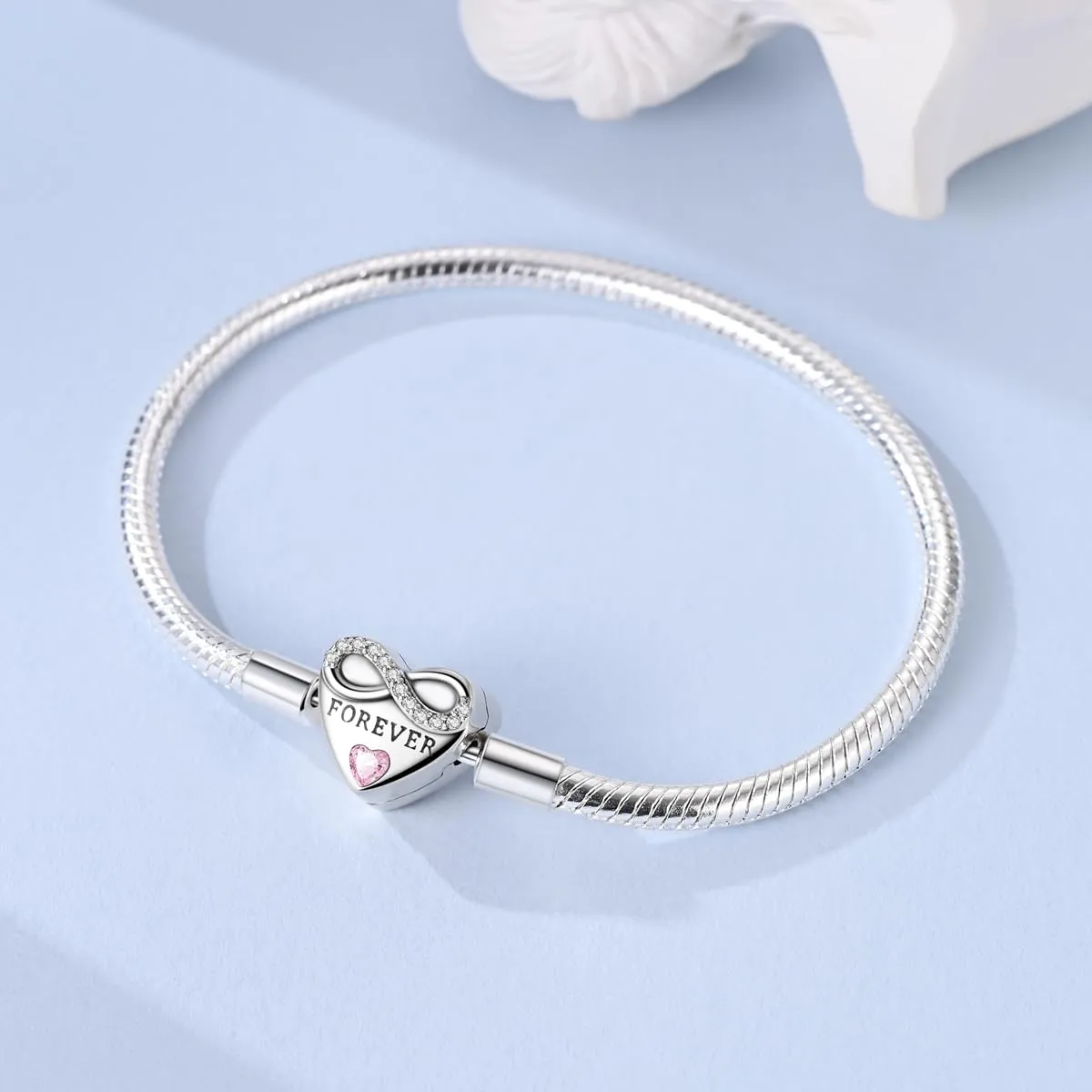 LNQOBU Bracciale in Argento Sterling con Maglia Snake e Chiusura a Cuore Compatibile con Pandora e Charms Europei da Donna, 19 cm - immagine 3