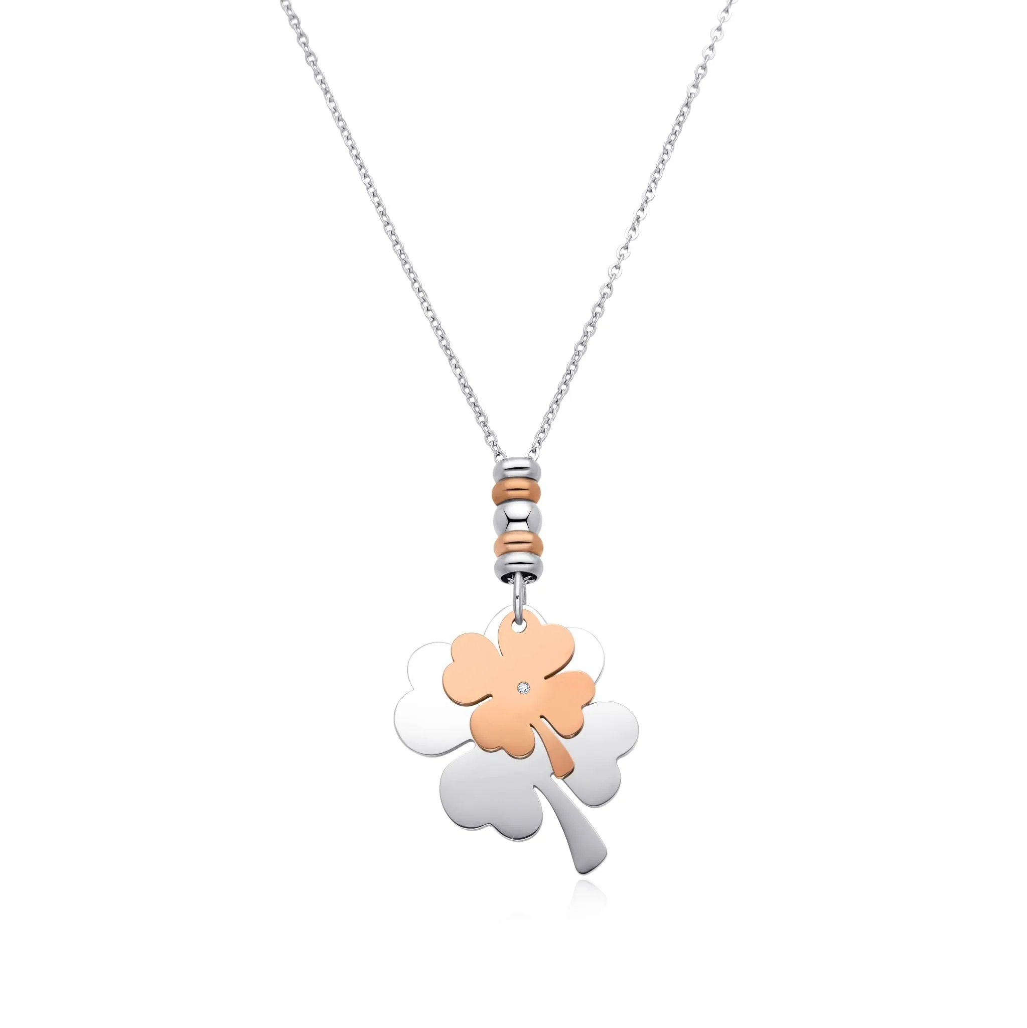 Dada Gioielli Collana Donna Portafortuna Quadrifoglio Stella Cuore con Zircone 45+5 cm - immagine 1