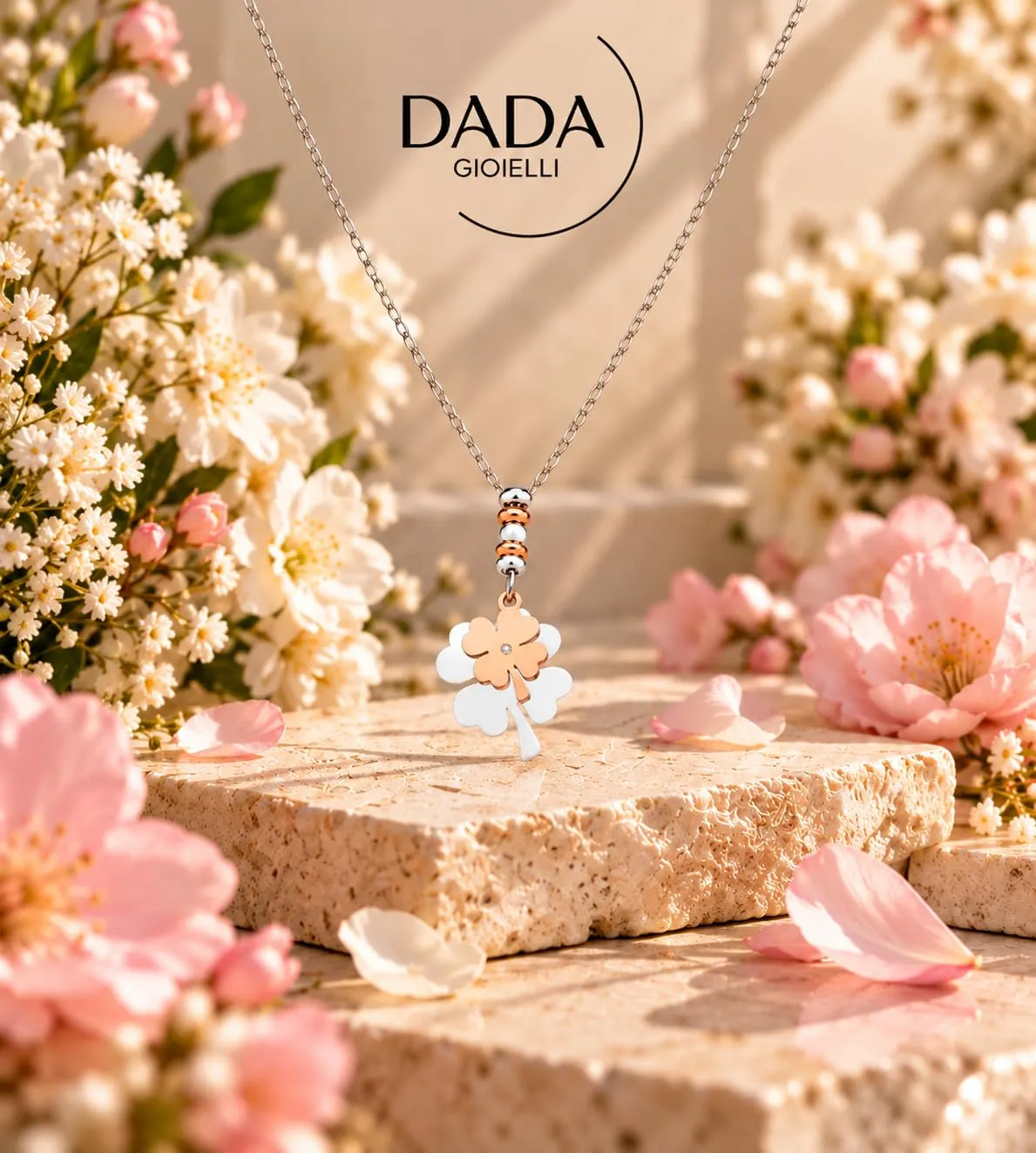 Dada Gioielli Collana Donna Portafortuna Quadrifoglio Stella Cuore con Zircone 45+5 cm - immagine 3
