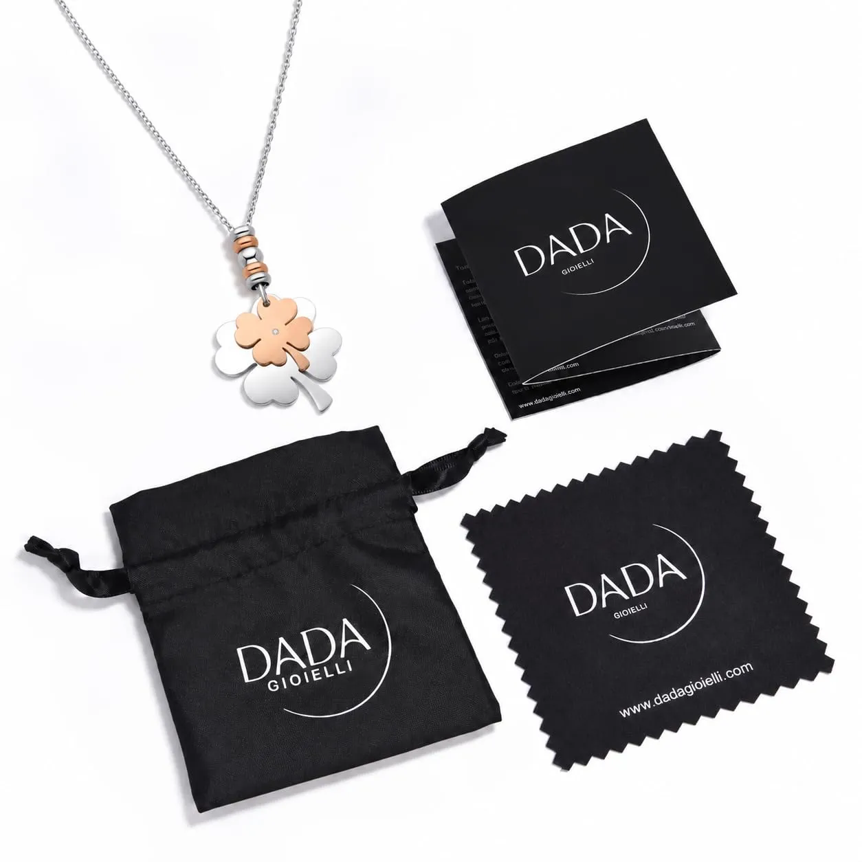 Dada Gioielli Collana Donna Portafortuna Quadrifoglio Stella Cuore con Zircone 45+5 cm - immagine 7