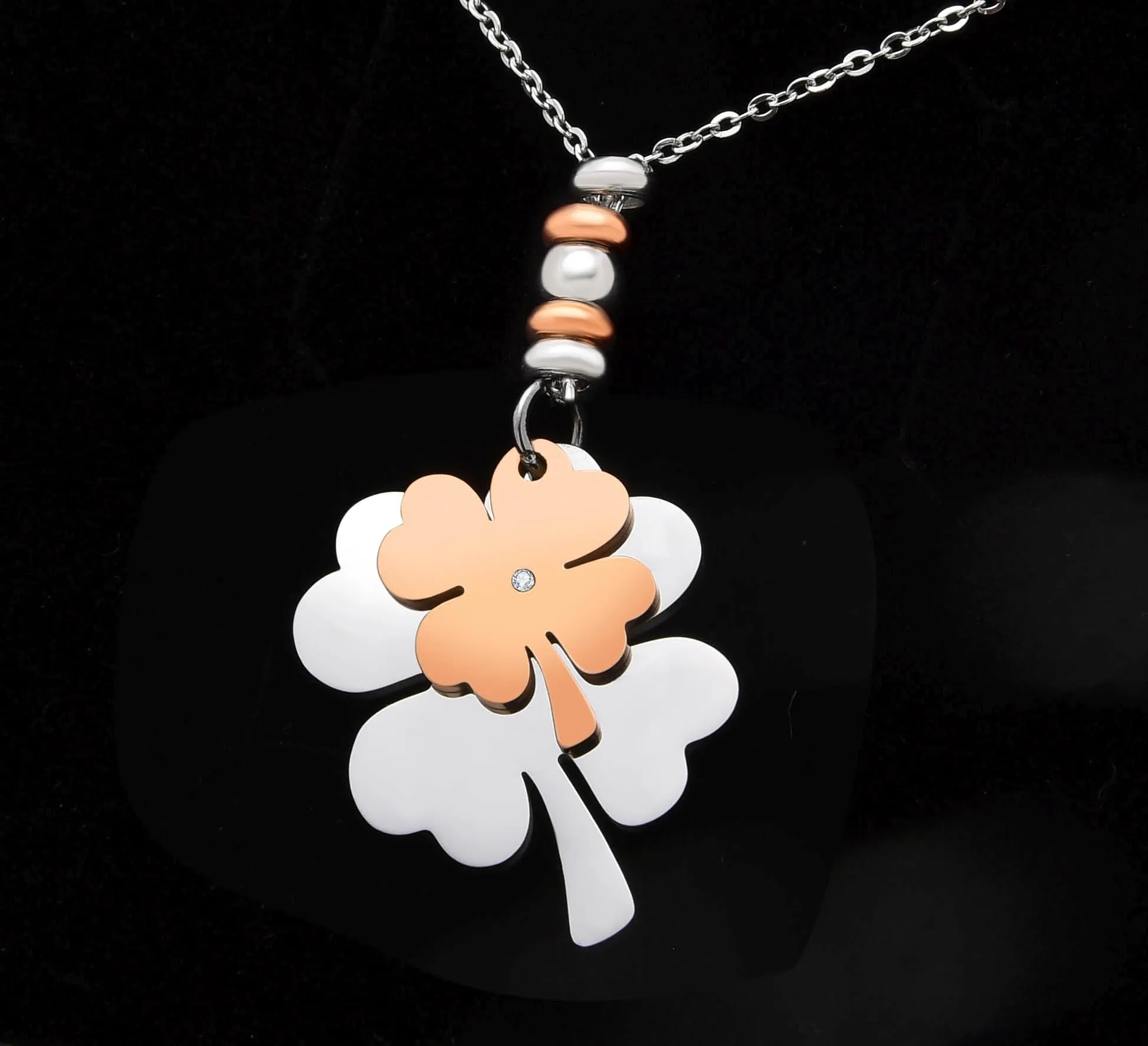Dada Gioielli Collana Donna Portafortuna Quadrifoglio Stella Cuore con Zircone 45+5 cm - immagine 8
