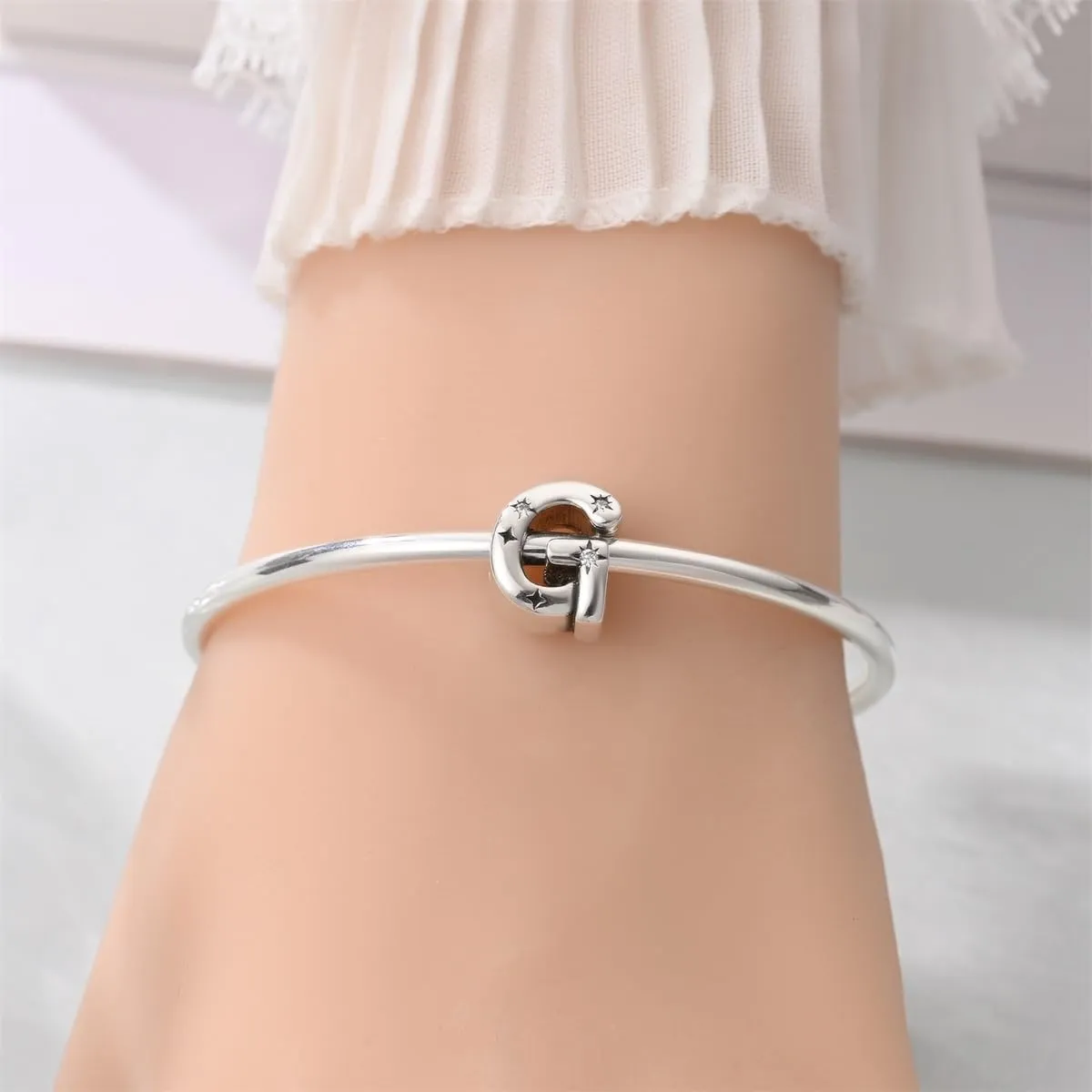 KUNSIR Ciondolo Lettere in Argento Sterling 925 con Cubic Zirconia, Compatibile con Braccialetti e Collane Europei - immagine 4