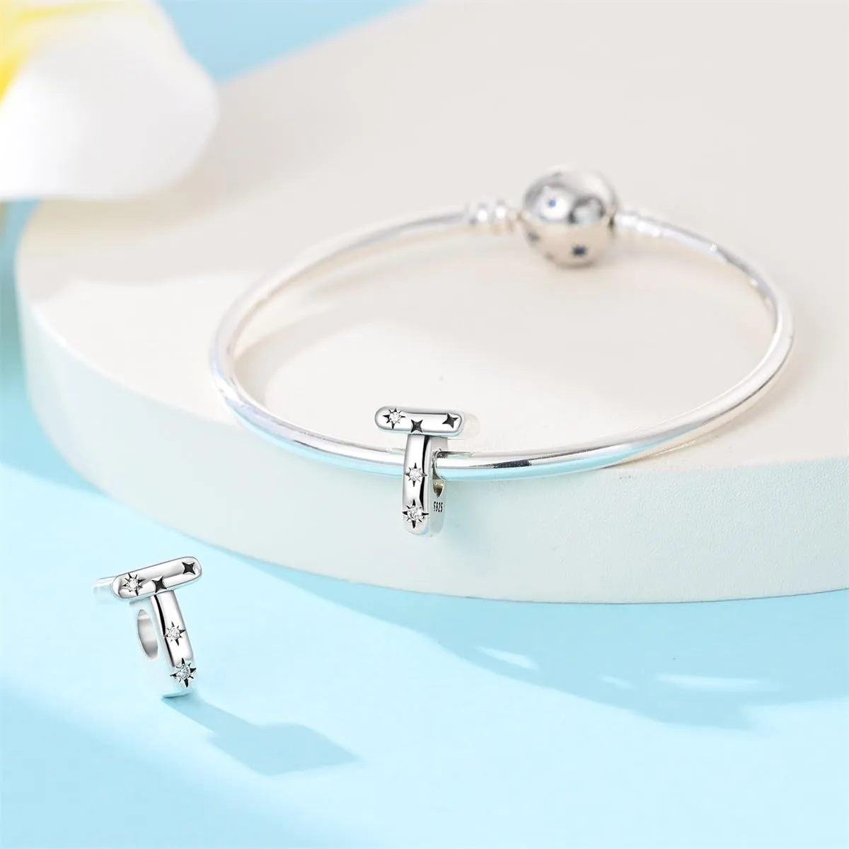 KUNSIR Ciondolo Lettere in Argento Sterling 925 con Cubic Zirconia per Braccialetti e Collane Europei - immagine 3