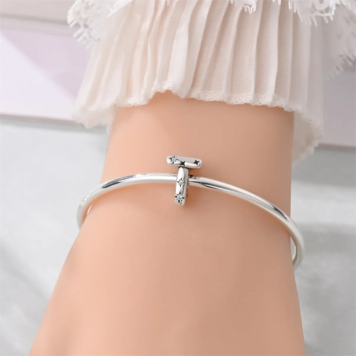 KUNSIR Ciondolo Lettere in Argento Sterling 925 con Cubic Zirconia per Braccialetti e Collane Europei - immagine 4