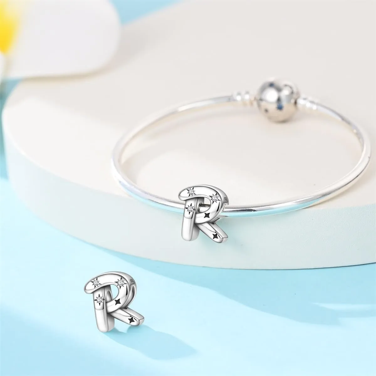 KUNSIR Ciondolo Lettere in Argento Sterling 925 con Cubic Zirconia per Braccialetti e Collane Europei - immagine 3