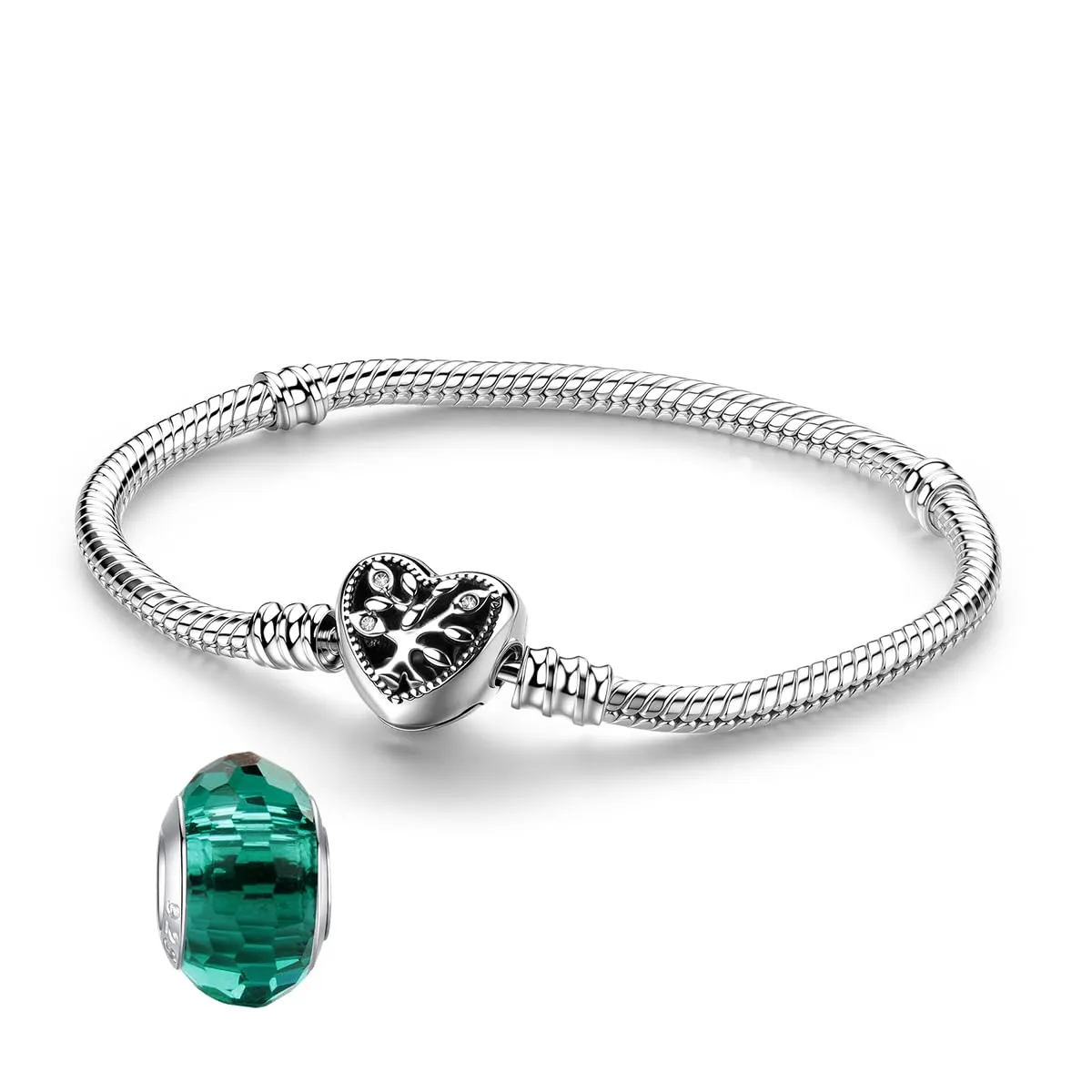 LNQOBU Bracciale in Argento Sterling con maglia Snake e chiusura a cuore, Compatibile con Pandora e Charms Europei da Donna, 18 cm - immagine 1