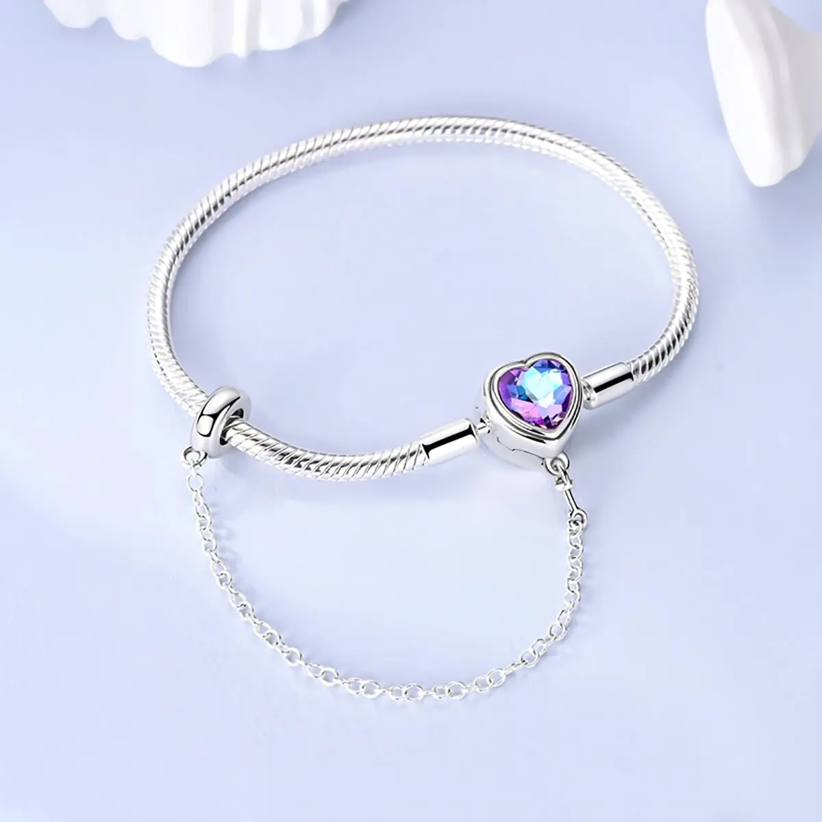 LNQOBU Bracciale in Argento Sterling Maglia Snake con Chiusura a Cuore Compatibile con Pandora Charms Europei da Donna, 18 cm - immagine 2