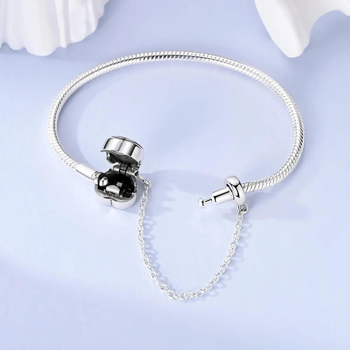 LNQOBU Bracciale in Argento Sterling Maglia Snake con Chiusura a Cuore Compatibile con Pandora Charms Europei da Donna, 18 cm - immagine 3