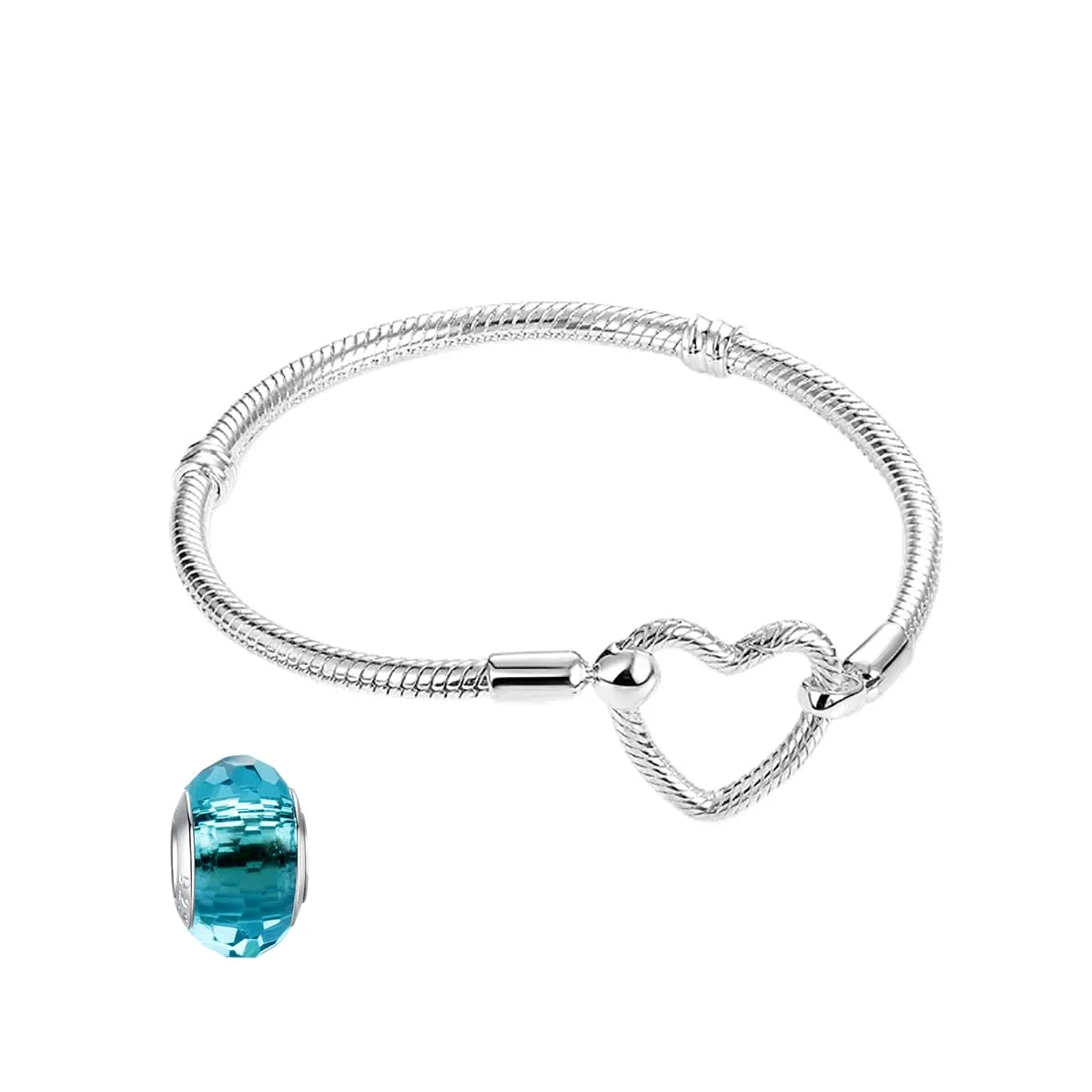 LNQOBU Bracciale in Argento Sterling Snake con Chiusura a Cuore per Charms Europei, 20 cm - immagine 1